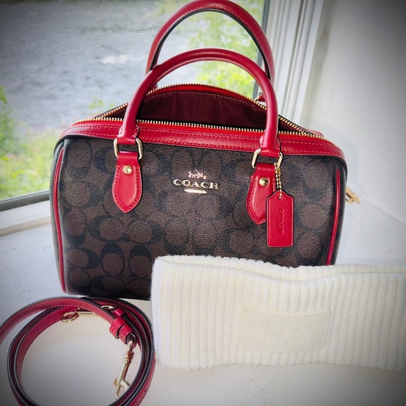 Leather Coach Rowan Satchel Brown crafted Signature-coated canvas lining. - Picture 1 of 12